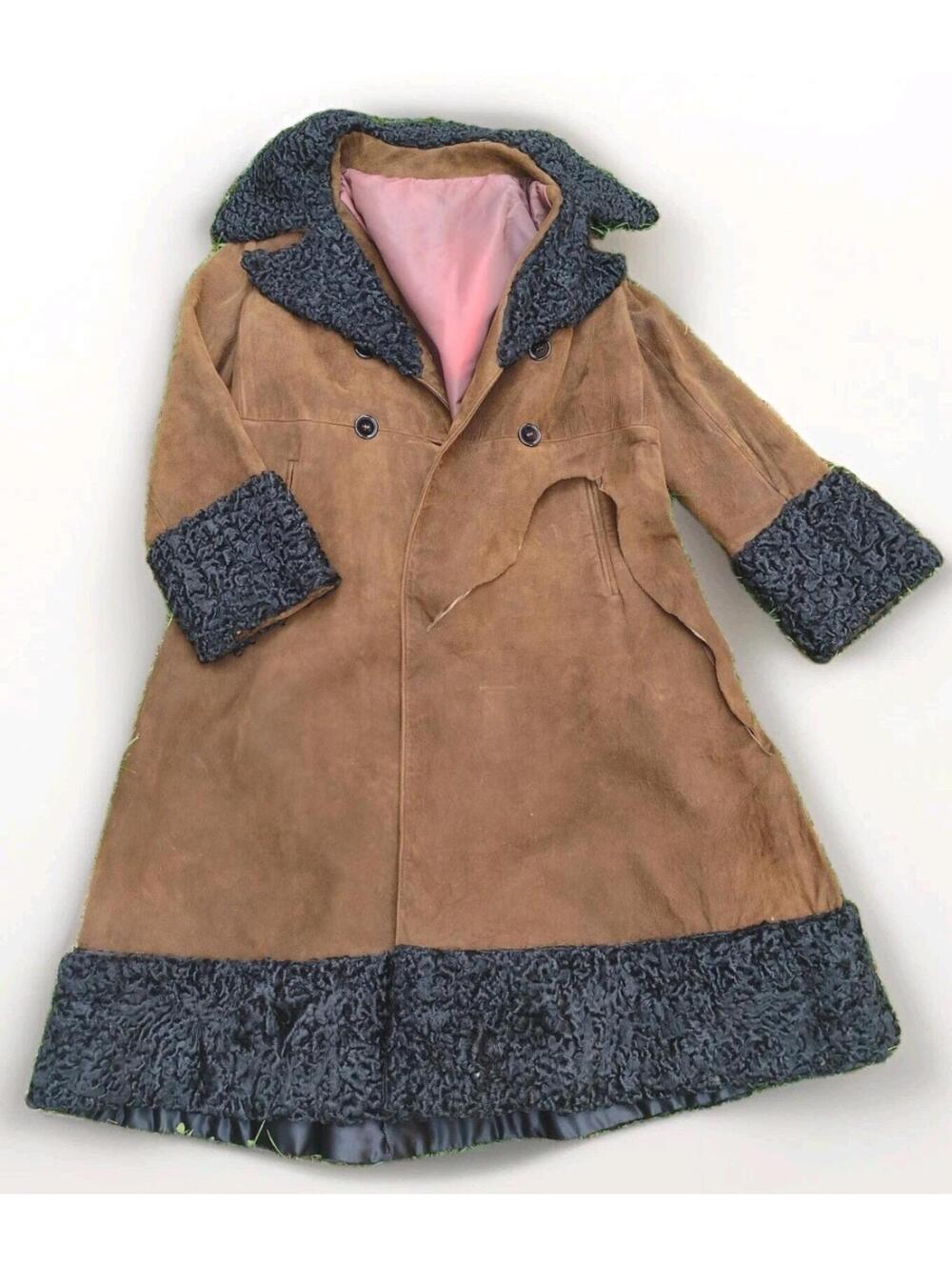 VTG 60s Anne Klein Mallory Penny Lane Suede Coat Curly Lamb Trim Boho Sz 10 - Picture 7 of 15